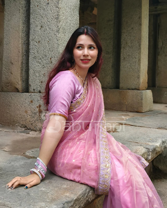 Beige Net Saree with Sequin Embroidery