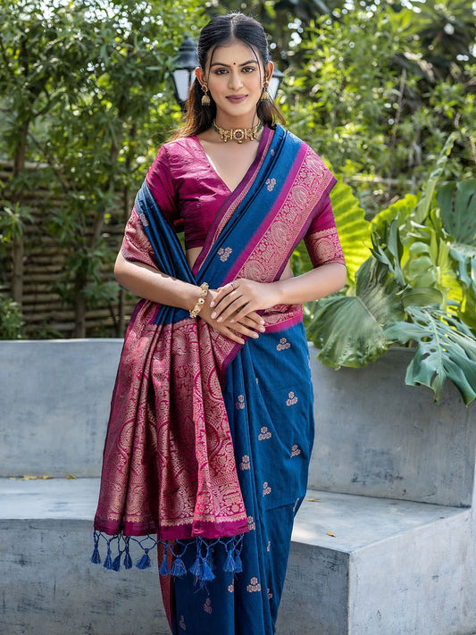 Navy Blue Banarasi Silk Blend Saree