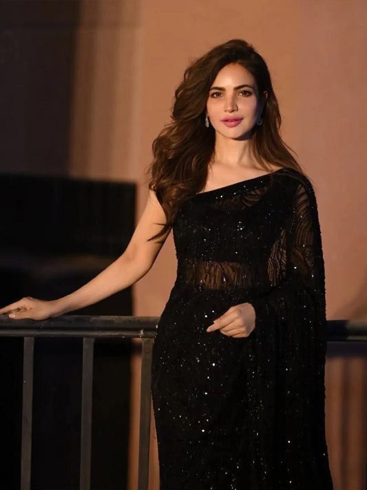 Georgette Black Embellished Designer Saree