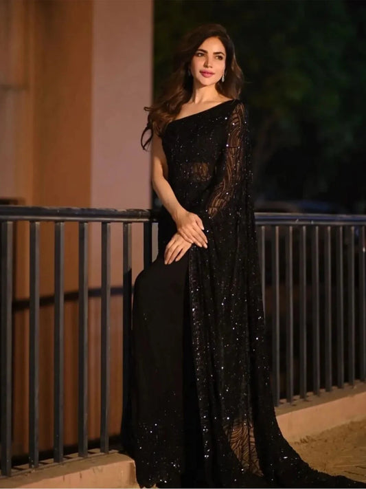 Georgette Black Embellished Designer Saree