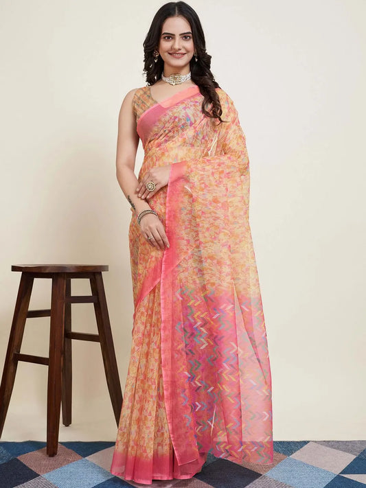 Light Peach Super Net Saree Set