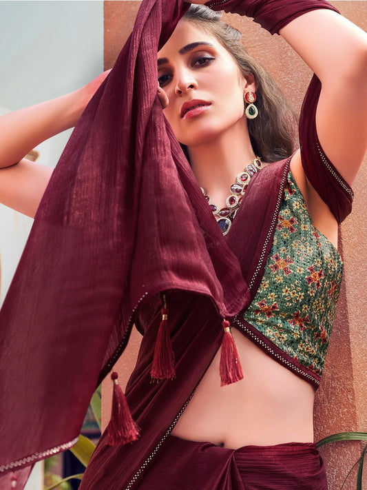 Maroon Mono Satin Saree