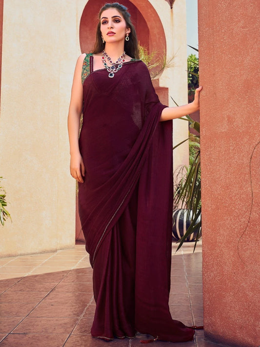 Maroon Mono Satin Saree