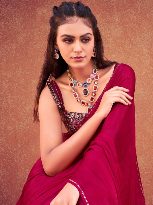 Cherry Red Mono Satin Saree