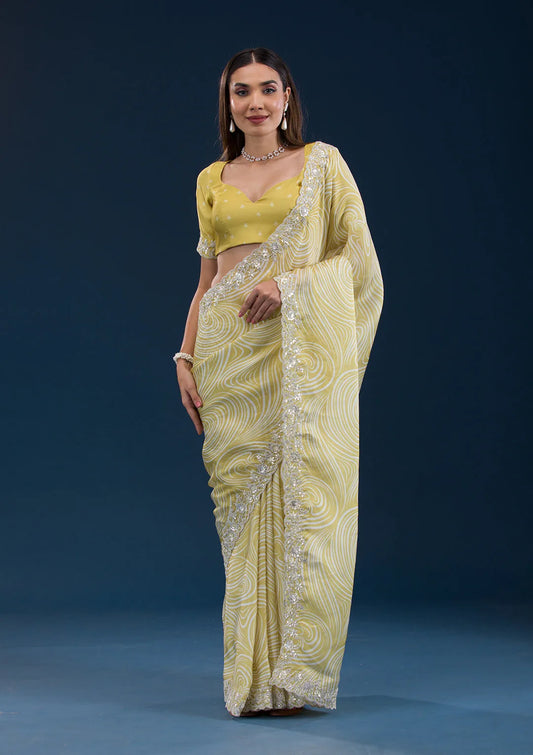 Stylish Mustard Printed Georgette Saree