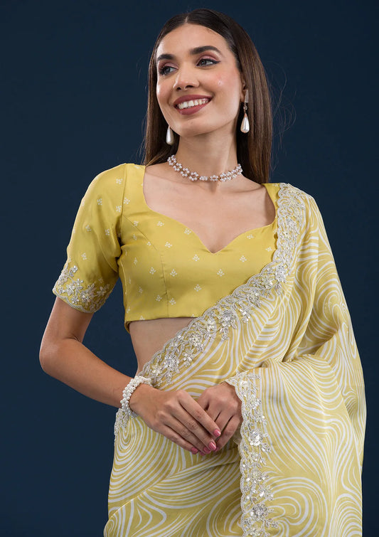 Stylish Mustard Printed Georgette Saree