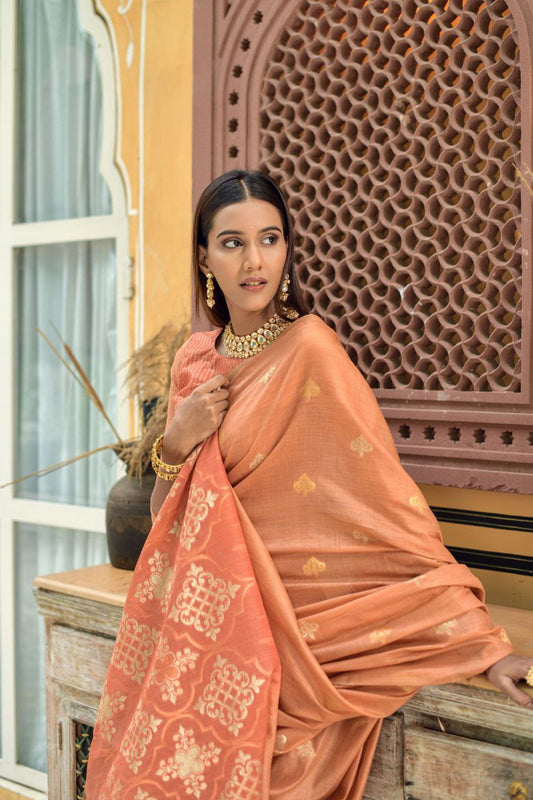Orange Chanderi Silk Saree