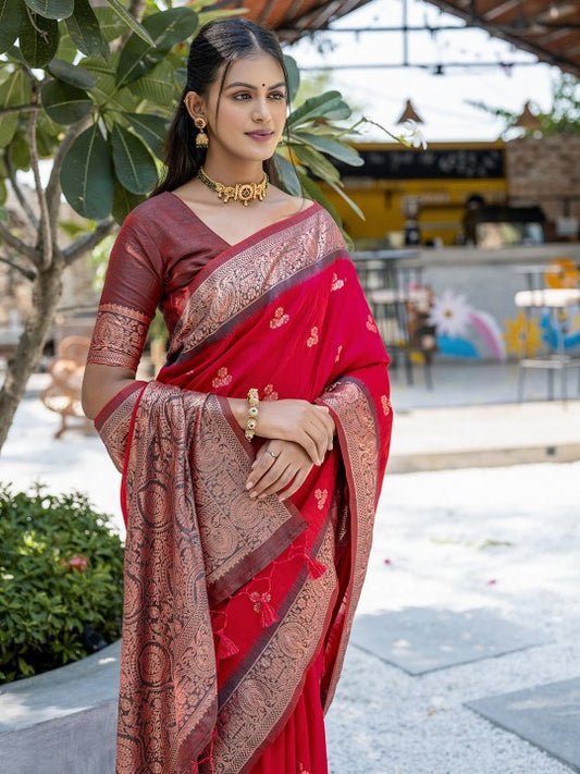 Red Banarasi Silk Blend Saree