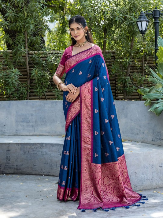 Navy Blue Banarasi Silk Blend Saree