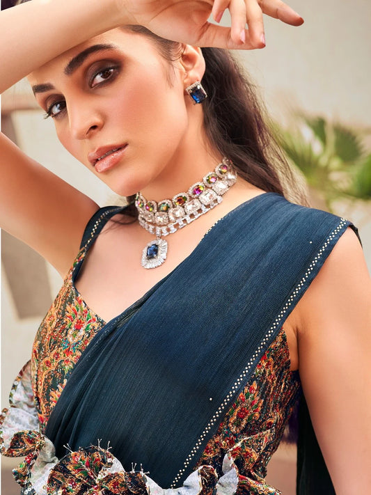 Octane Blue Mono Satin Saree