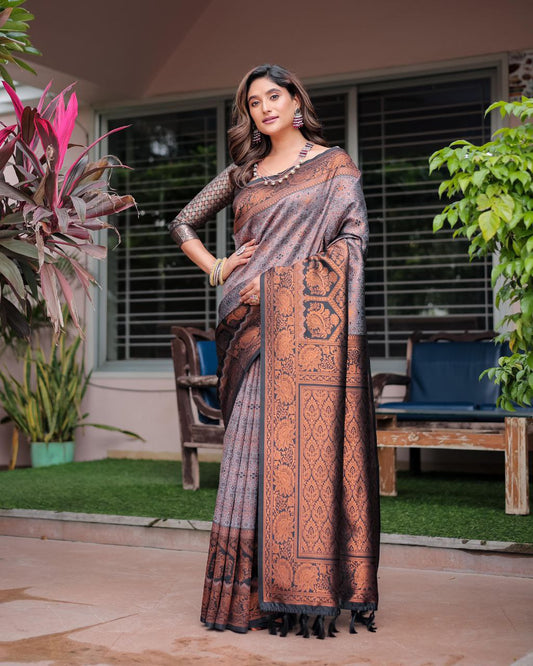 Brown Woven Design Zari Silk Saree