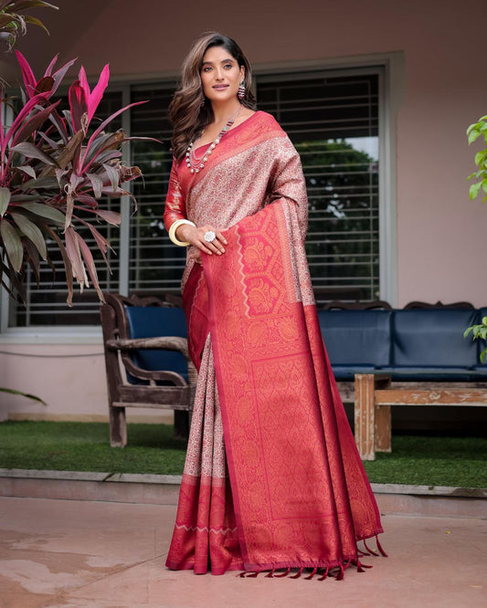 Red Woven Design Zari Silk Saree