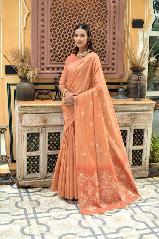 Orange Chanderi Silk Saree